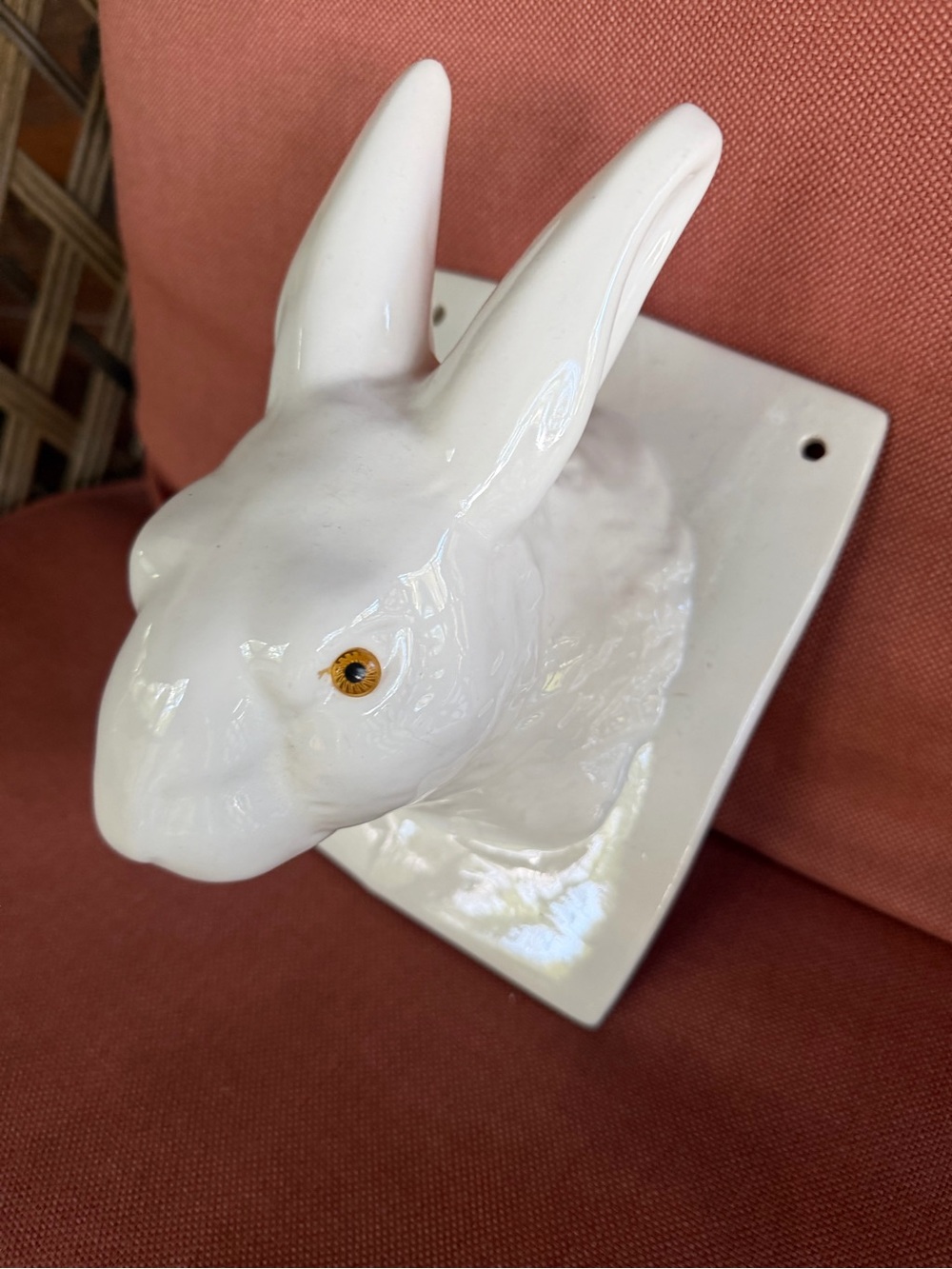 Vintage White Ceramic Rabbit Wall Decor